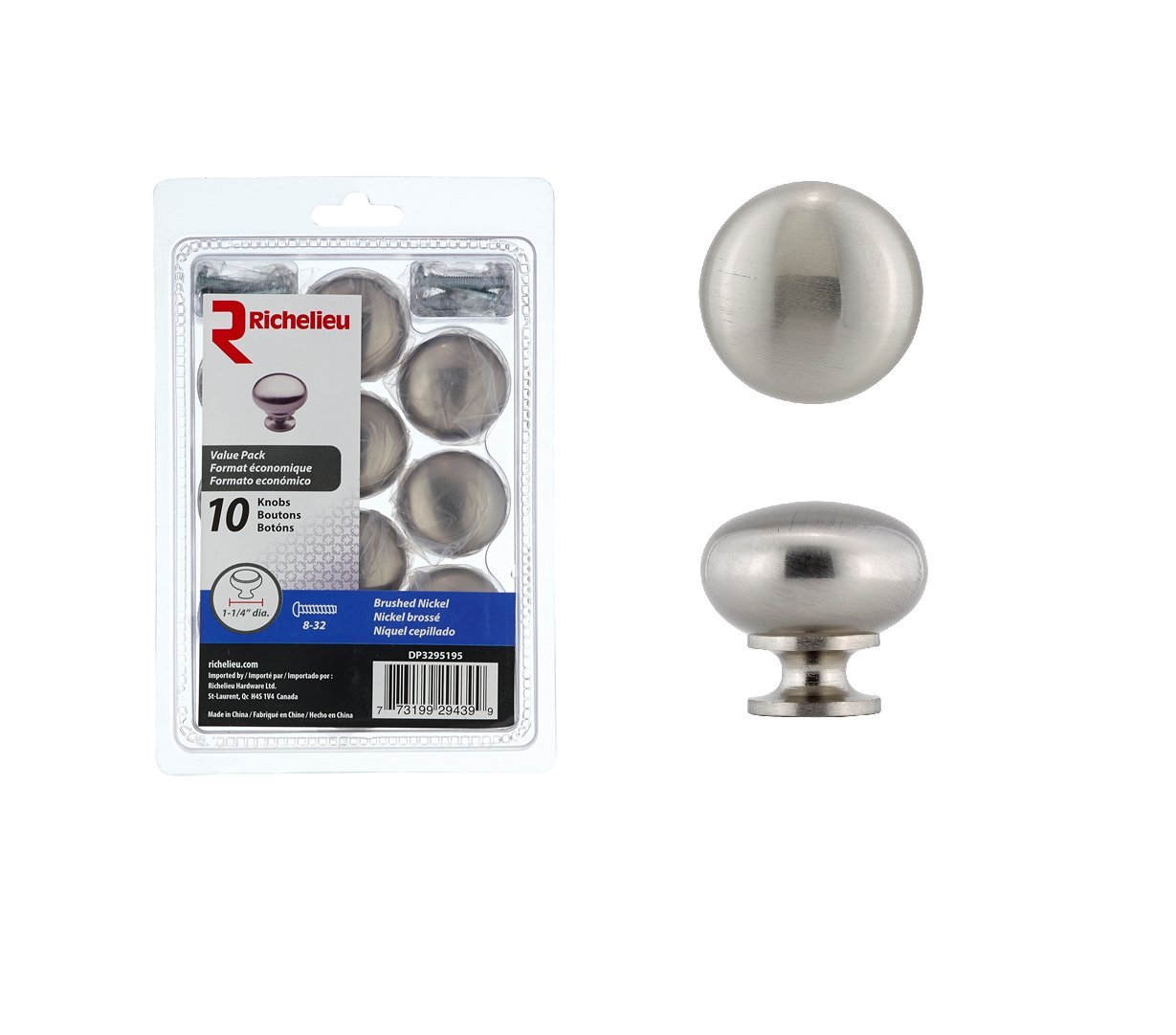 RICHELIEUHardware - DP3295195 - Pack of 10 units - Contemporary Metal Knobs - 3295 - Brushed Nickel Finish