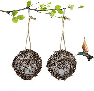 HITECHLIFE Bird Nest,Decorative Cotton Ball Nest,Hummingbird Nests Bird Material Holder Balls-Nesting Hand-Woven Rattan Globe Bird Parrot House for Outdoor Wild Bird Parrots-A Good Nesting Helper