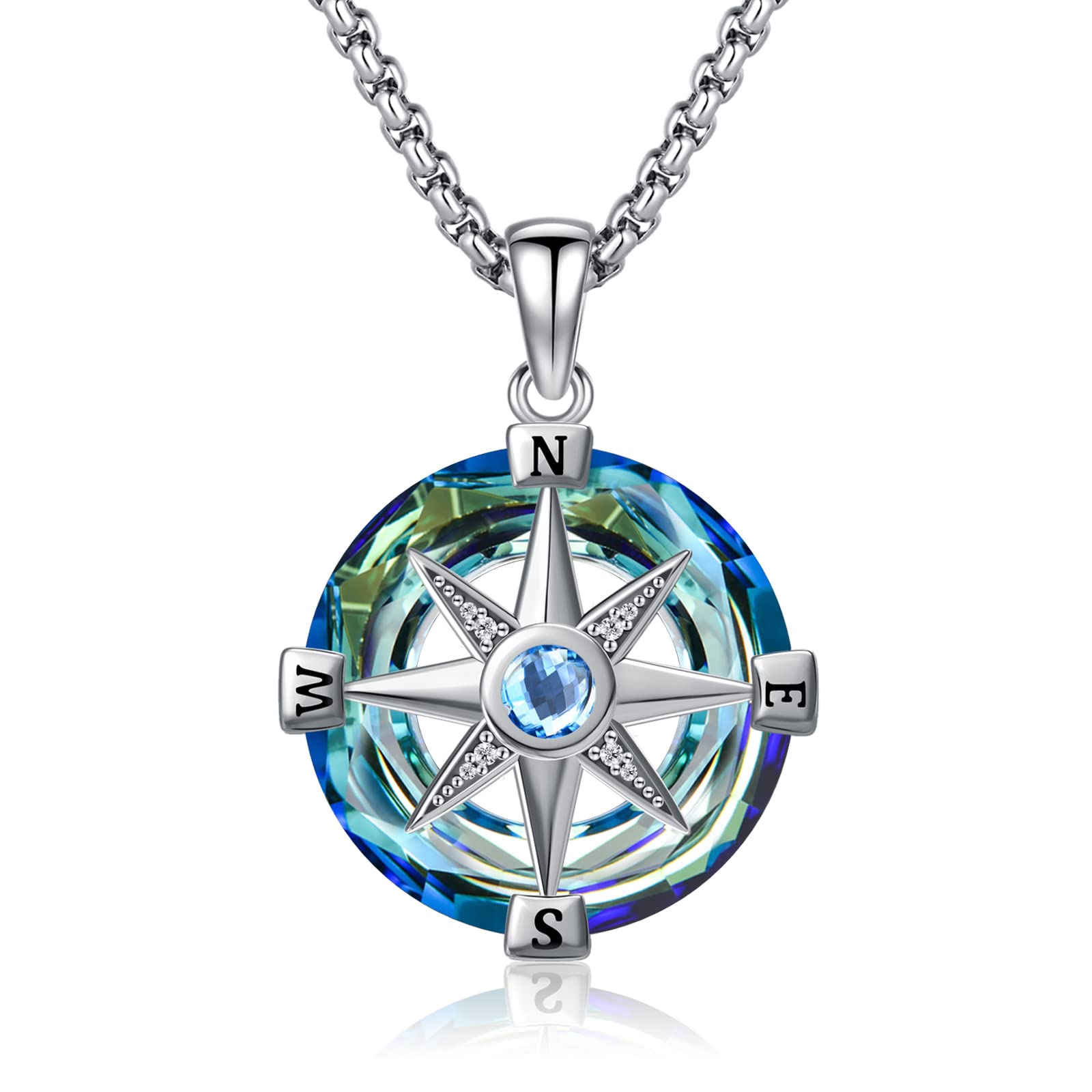 Eusense Compass Necklace for Women Men Sterling Silver 925 Compass Pendant Compass Jewelry Womens Mens Gifts for Her Him Birthday Graduation