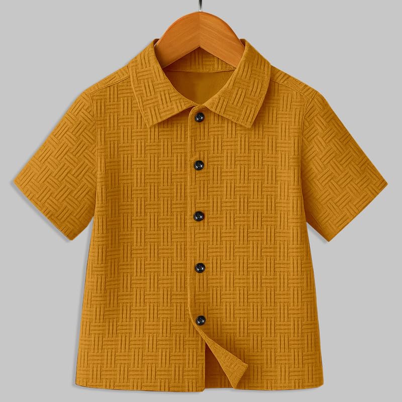 Image of Boys' Casual Cotton Blend Solid Collared Button Down Neck Half Sleeves Regular Fit Shirt