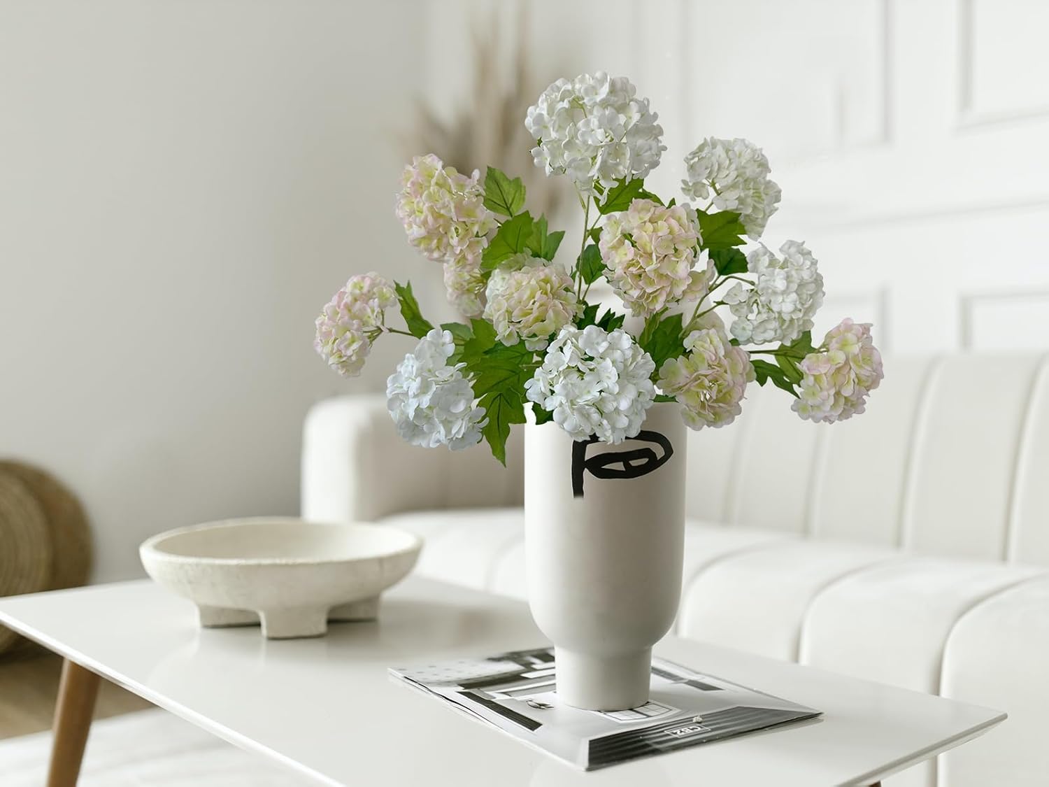 YalzoneMet RUZUQE 4 Pcs Light Pink/Green Artificial Snowball Viburnum Flower Small Blooms Hydrangea Real Touch Faux Latex 26.8'' Long Stem Snowball Flower for Spring Home Decoration Table Centerpiece - Image 6