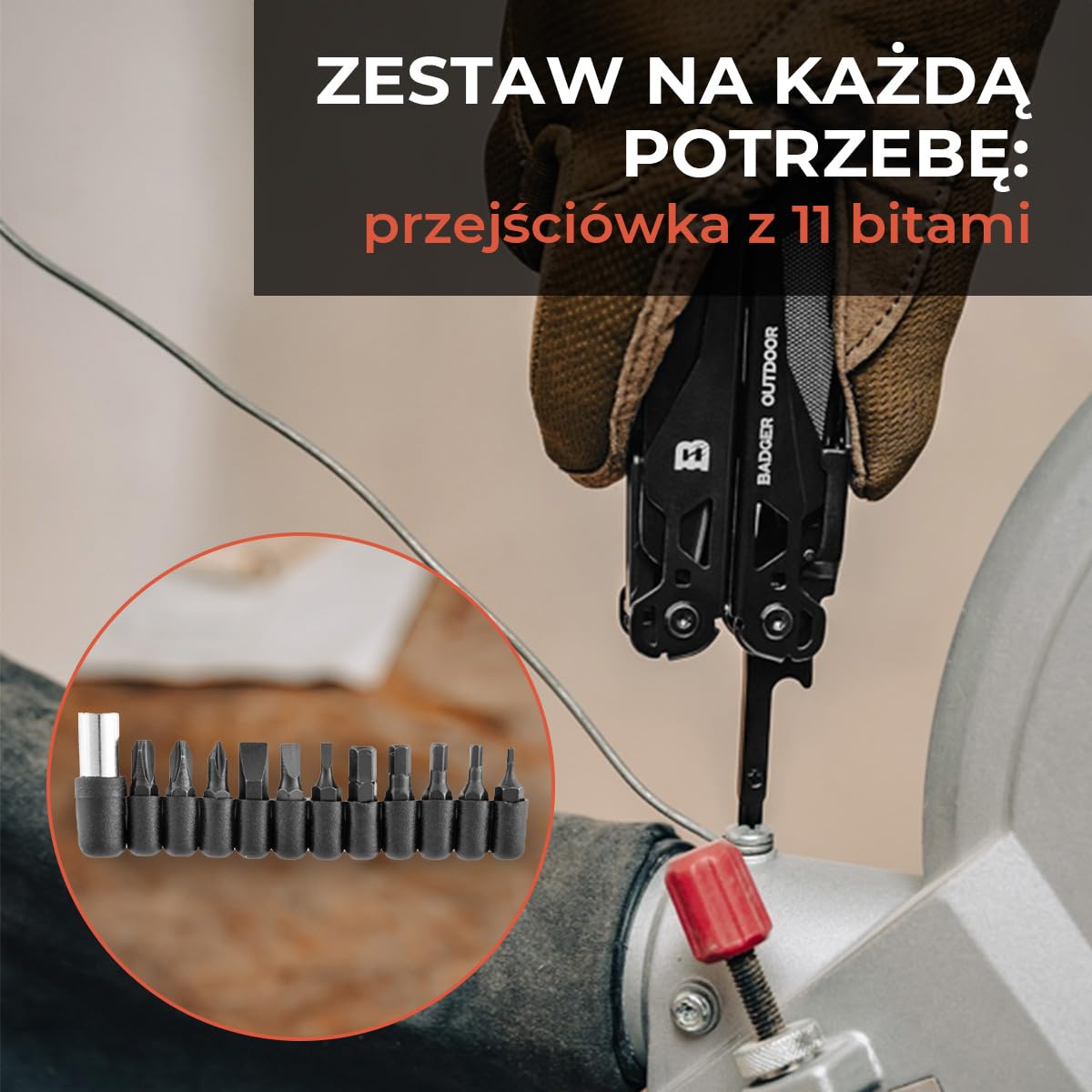 Badger Outdoor Solid Black Multitool 16w1 - Nóż Wielofunkcyjny - Scyzoryk Survivalowy - Narzędzie Turystyczne z Bitami - Prezent dla Mężczyzny - Sprzęt do Wędrówek, Campingu i Survivalu