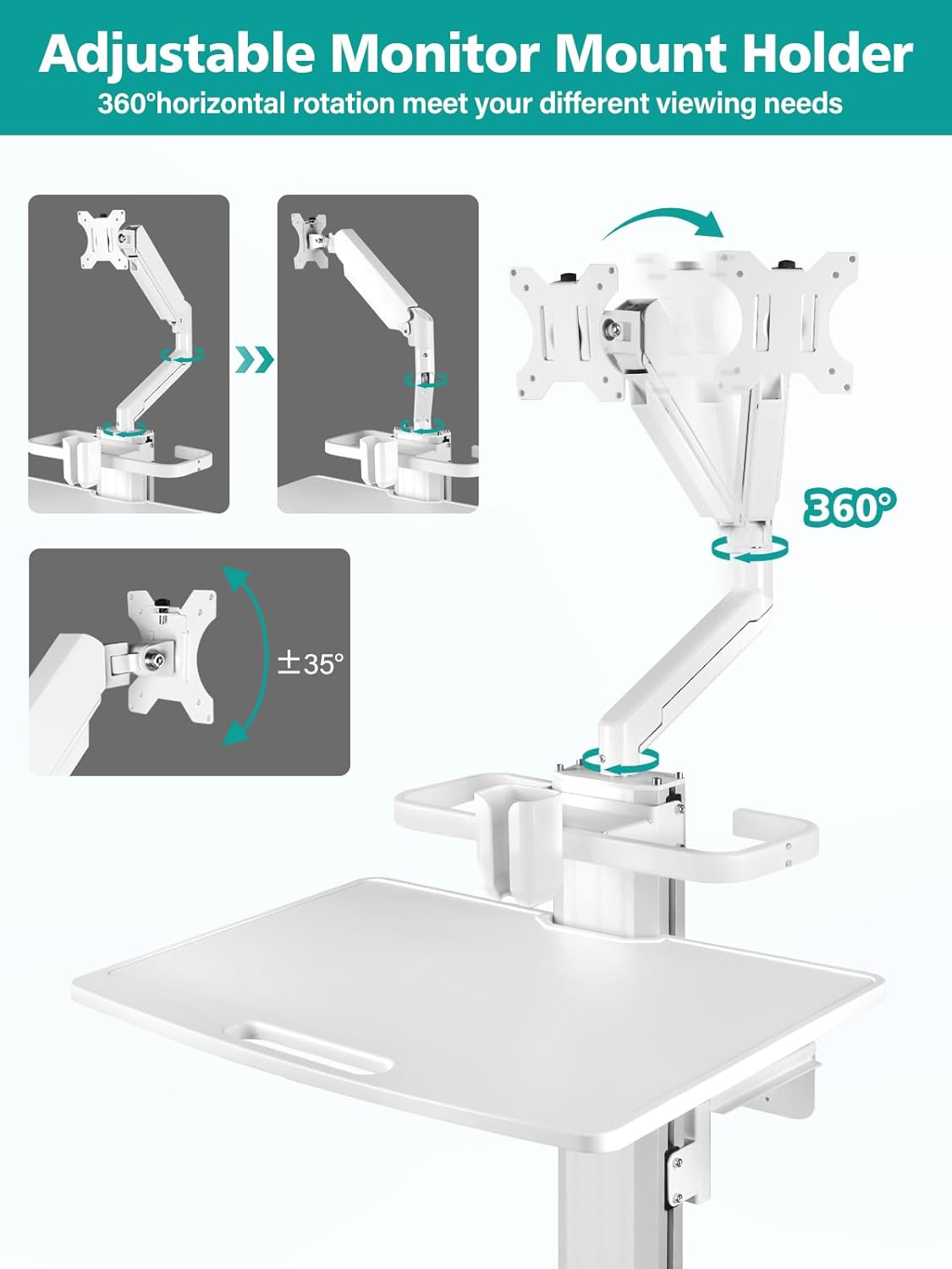 Kalolary Medical Trolley Cart with Monitor Mount, Medical Mobile Workstation Trolley Cart with Oral Scanner Holder Height-Adjustable Dental Clinic Carts on Wheels Rolling Lab Cart for Hospital Dental