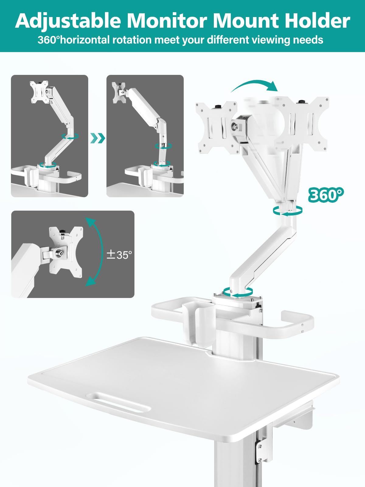 Kalolary Mobile Trolley Medical Cart,Carrello regolabile in altezza per computer portatile con ruote, per studio dentistico, con ripiano per laptop, supporto per scanner orale, supporto per tastiera e