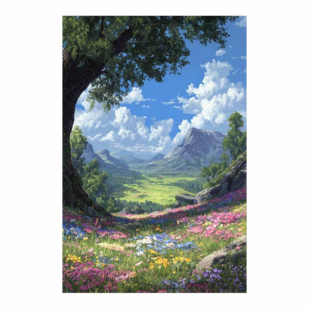 XENIOU landscape poster Wildflower Mountainse Valley modern canvas wall art, decorative paintings, canvas painting wall art for Home Decor.(Multicolor)-40x60cm Unframed
