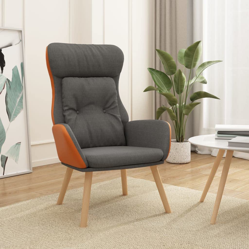 Poltrona relax imbottita spessa con tessuto e rivestimento in PVC, telaio in metallo e gambe in legno di gomma per un comfort stabile in soggiorno