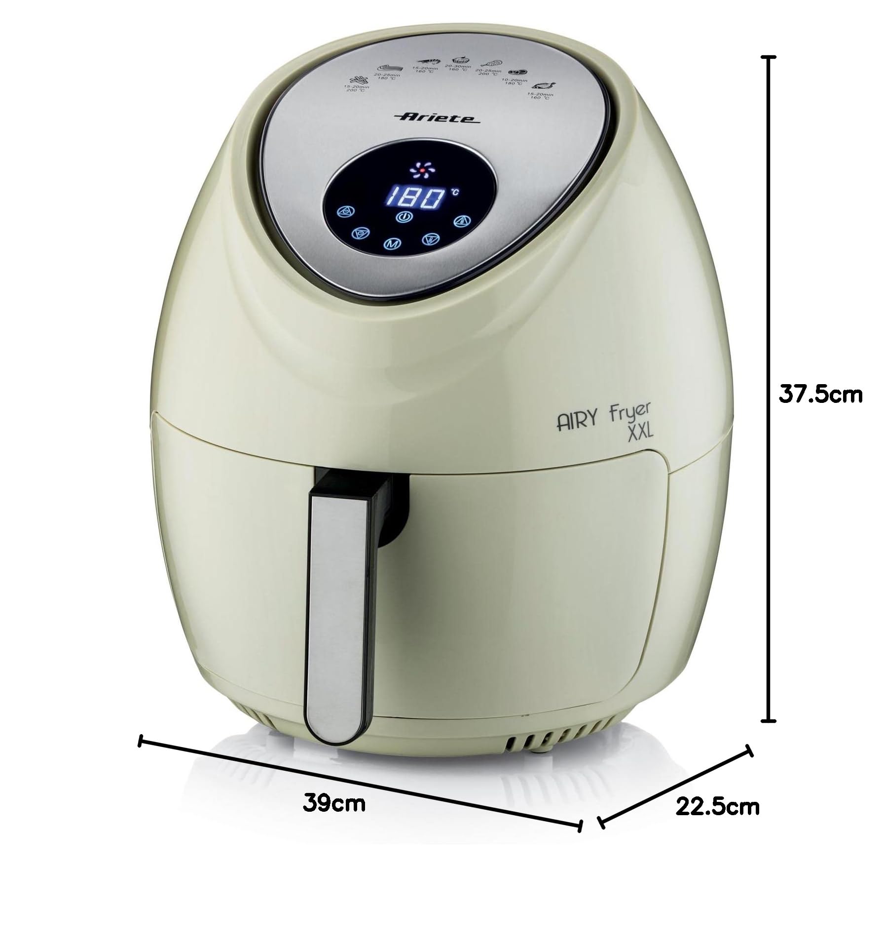 Ariete 4618 Airy Fryer XXL - Friggitrice ad Aria - Frigge 2,5 kg di Patatine Fritte - 7 Litri - Cottura Senza Olio e Grassi - 1800 Watt - Beige