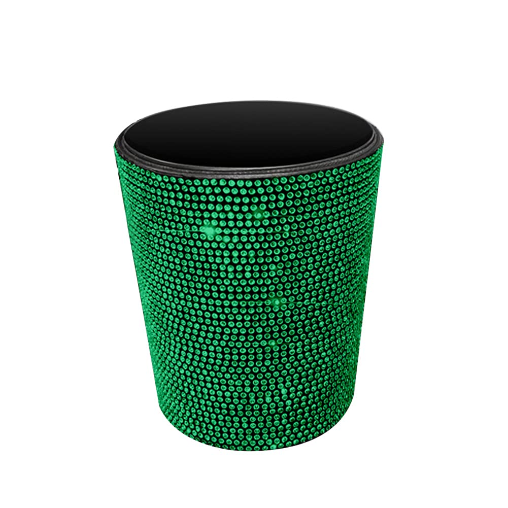 Bling Car Garbage Trash Can,Glitter Diamond Trash Container Hanging Garbage Bin Multifuntional Organizer Storage Box Universal Dustbin Garbage Container,Green