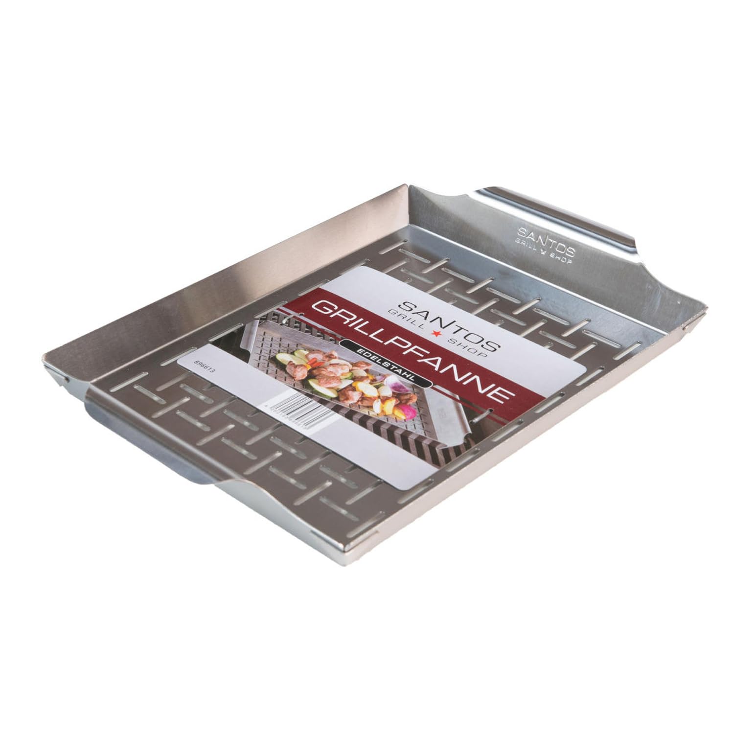 SANTOS Grillkorb/Gemüsekorb - Edelstahl - 33x22,4x2,5cm - Grillwok für Käse, Gemüse, Fleisch & Co. - Edelstahl-Grillkorb - Vegetarisch & Vegan Grillen
