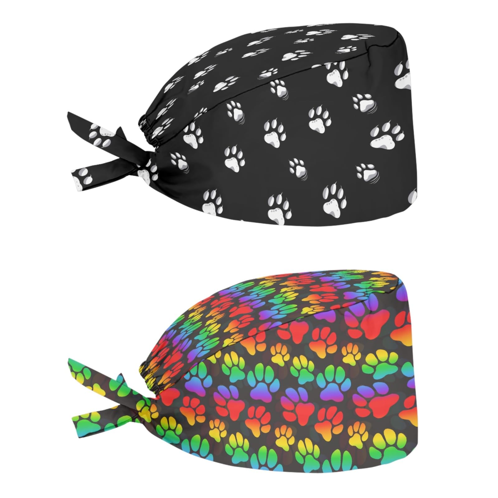 2 Pack Scrub Cap with Sweatband Adjustable Tie Back Turban Hat Headgear Beanie for Women Men Working Cap