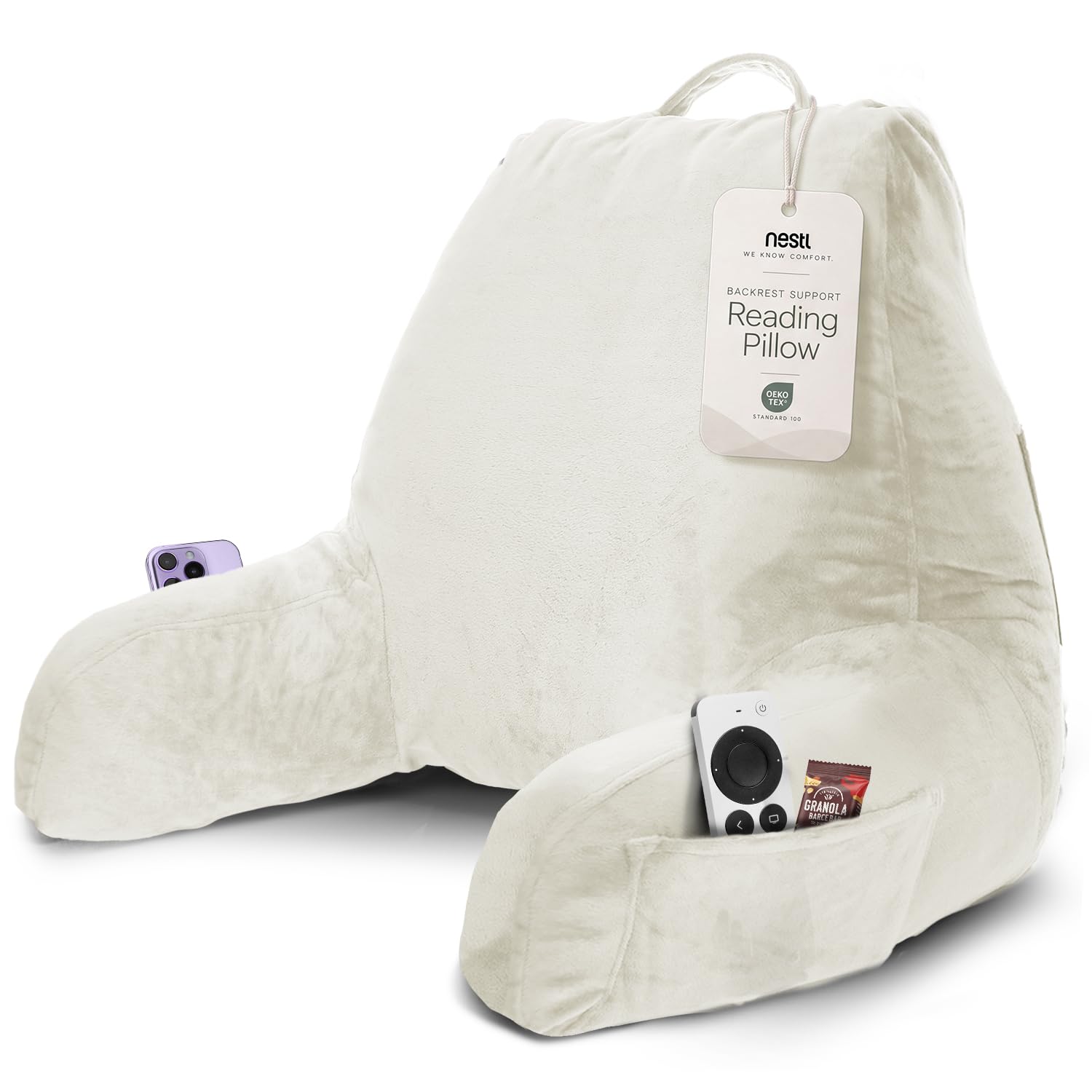 Nestl Reading Pillow for Bed, Back Pillow for Sitting Up in Bed, Off White