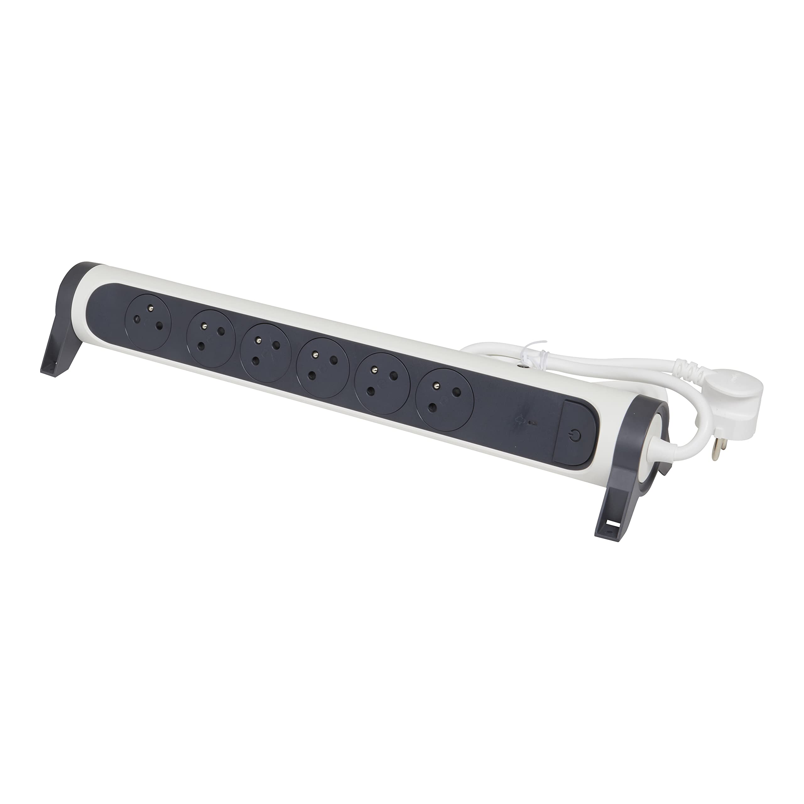 LEGRAND - Multiprise Rotative Avec Interrupteur à Voyant LED + Disjoncteur + Indicateur de Charge - 6 Prises Surface avec Terre - Cordon 1,5m - Blanc et Gris Foncé