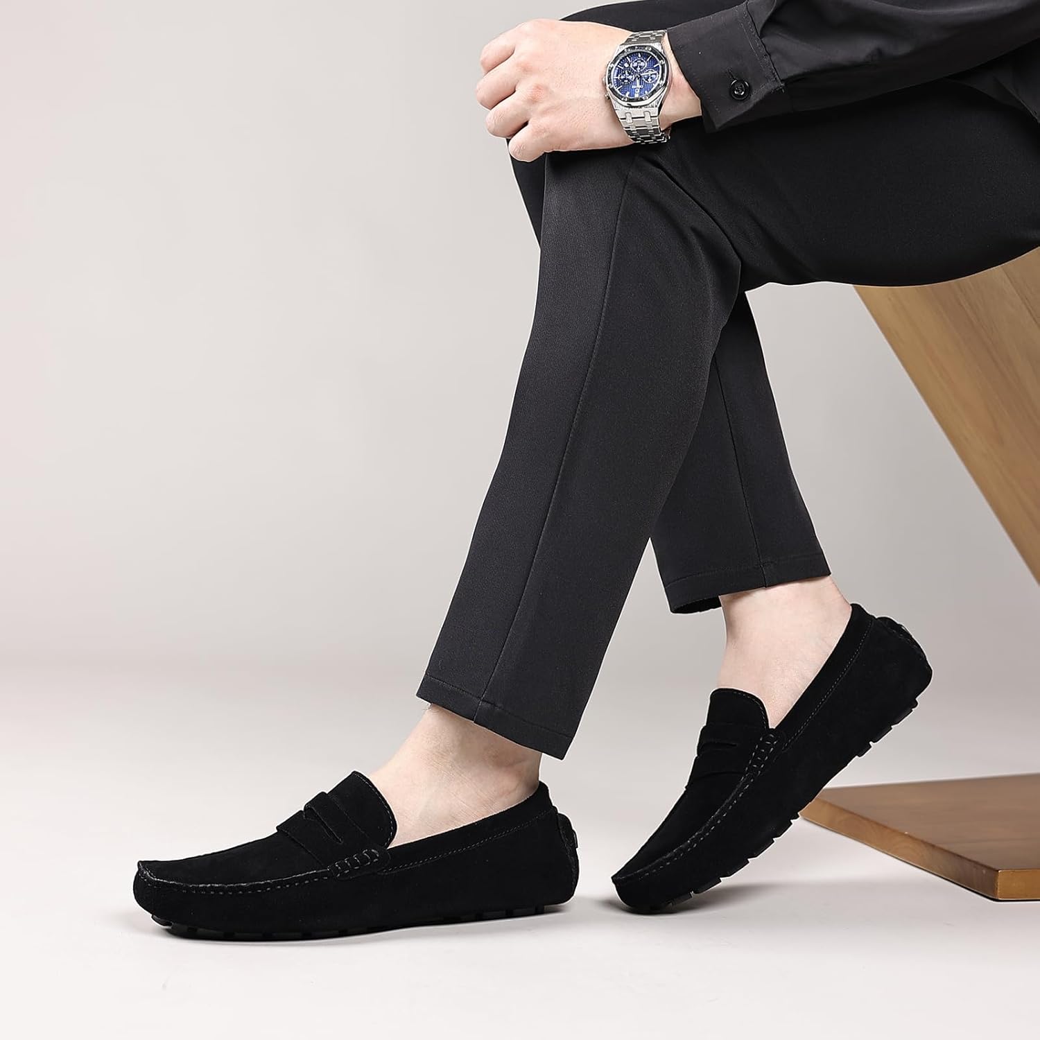 DCZTELG Men's Suede Penny Loafers - Slip-On Comfort Casual Shoes for Business & Driving