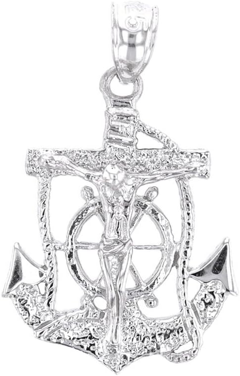 Religious Jewelry Solid Sterling Silver Mariners Anchor Crucifix Pendant Necklace