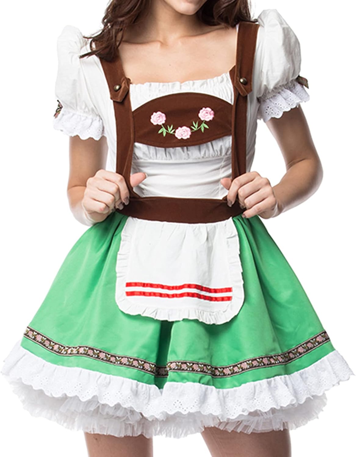 Lu's Chic Women's Oktoberfest Costume Skirt Mini Dress Ruffle Outfit Short Adult 3 Piece Hat