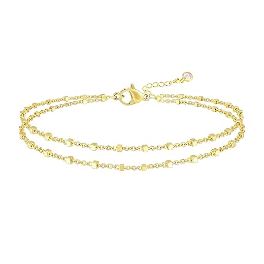 DEARMAY Dainty 14K Gold Plated Ankle Bracelets for Women, Waterproof 14K Gold Plated Link Chain Anklets Non Tarnish Set Pack Summer Beach Jewelry Gift