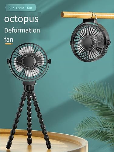 Miniatura 2 de KONPWAY Ventilador portátil a pilas con trípode de pulpo, ventilador de mano personal recargable por USB para cochecito, asiento de automóvil, al