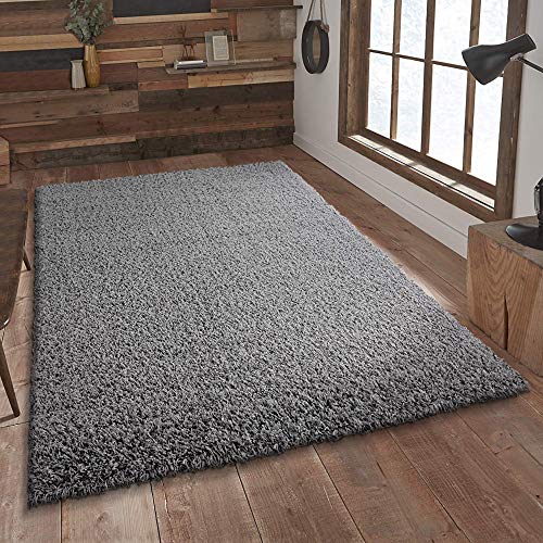 SANAT Teppich Wohnzimmer - Hellgrau Hochflor Langflor Teppiche Modern, Größe: 80x150 cm, LOCA New_1300_80X150_Light Gray