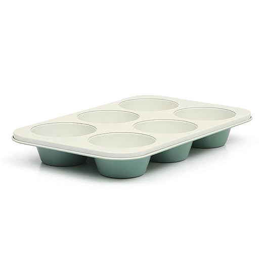 Martha Stewart Gallen 6 Cup Nonstick Carbon Steel Muffin and Cupcake Pan - Teal Durable Bakeware for Muffins, Cupcakes & Mini Cakes