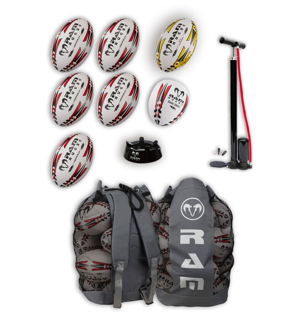 Ram Rugby - Skills Ball Bundle - Size 5, 4 or 3 - Skills Ball Bundle can assist PLAYERS OF ALL AGES AND LEVELS in improving their passing, catching, Kicking and throwing skills. throwing skills.