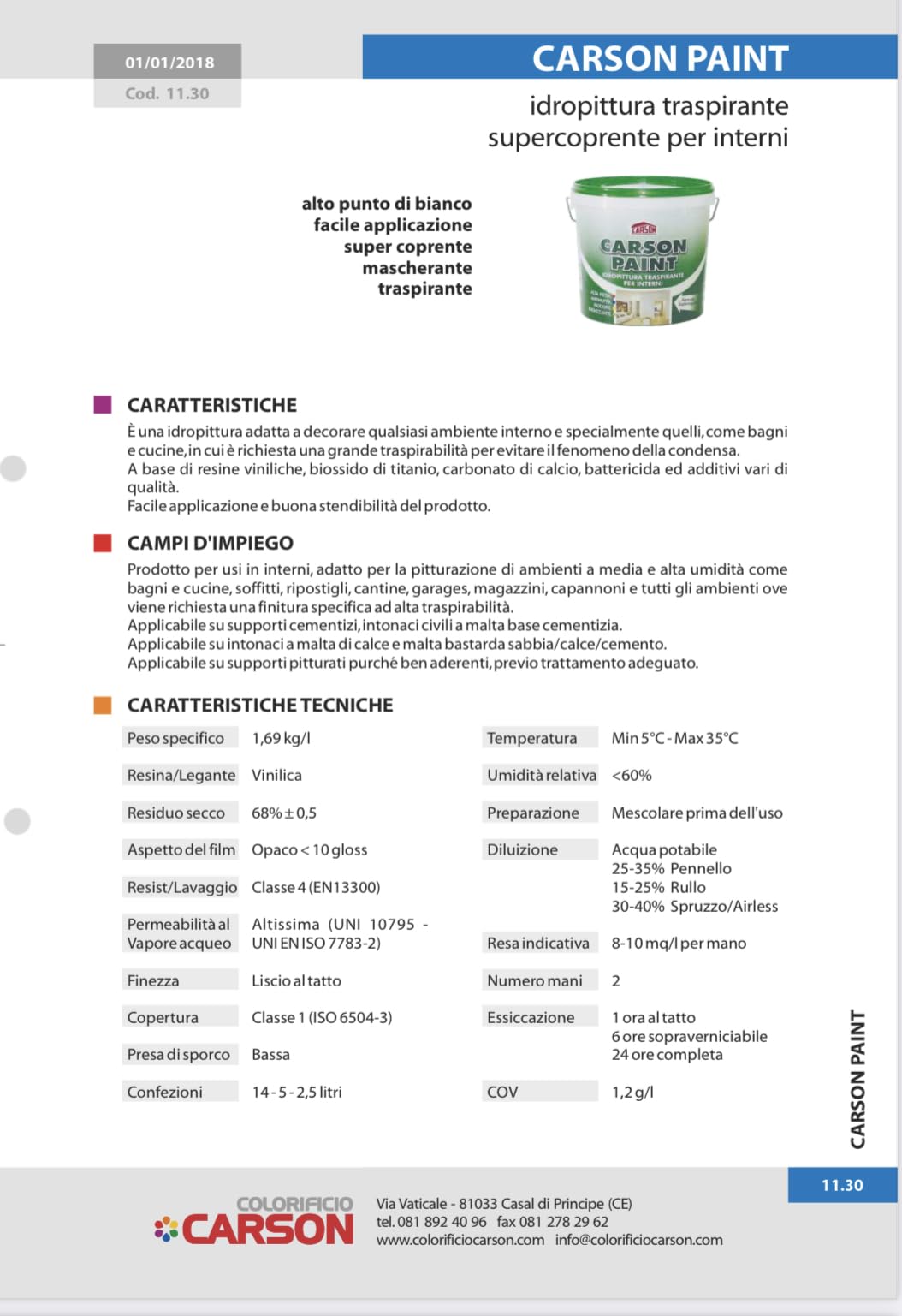 CARSON PAINT Pittura per interni SUPERCOPRENTE Traspirante IGIENIZZANTE (LT. 14)