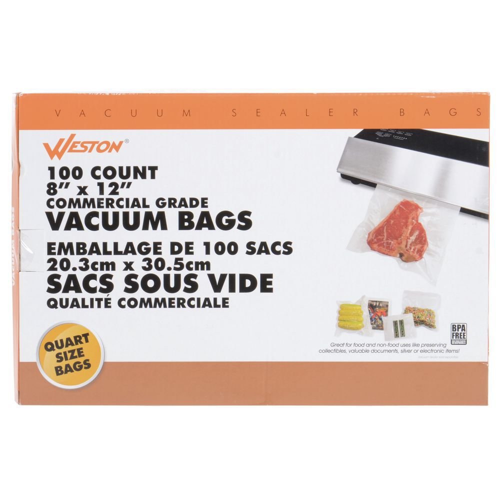 Weston Brands Vacuum Sealer Quart 2Ply 3.0 mil Bags 8"W x 12"H