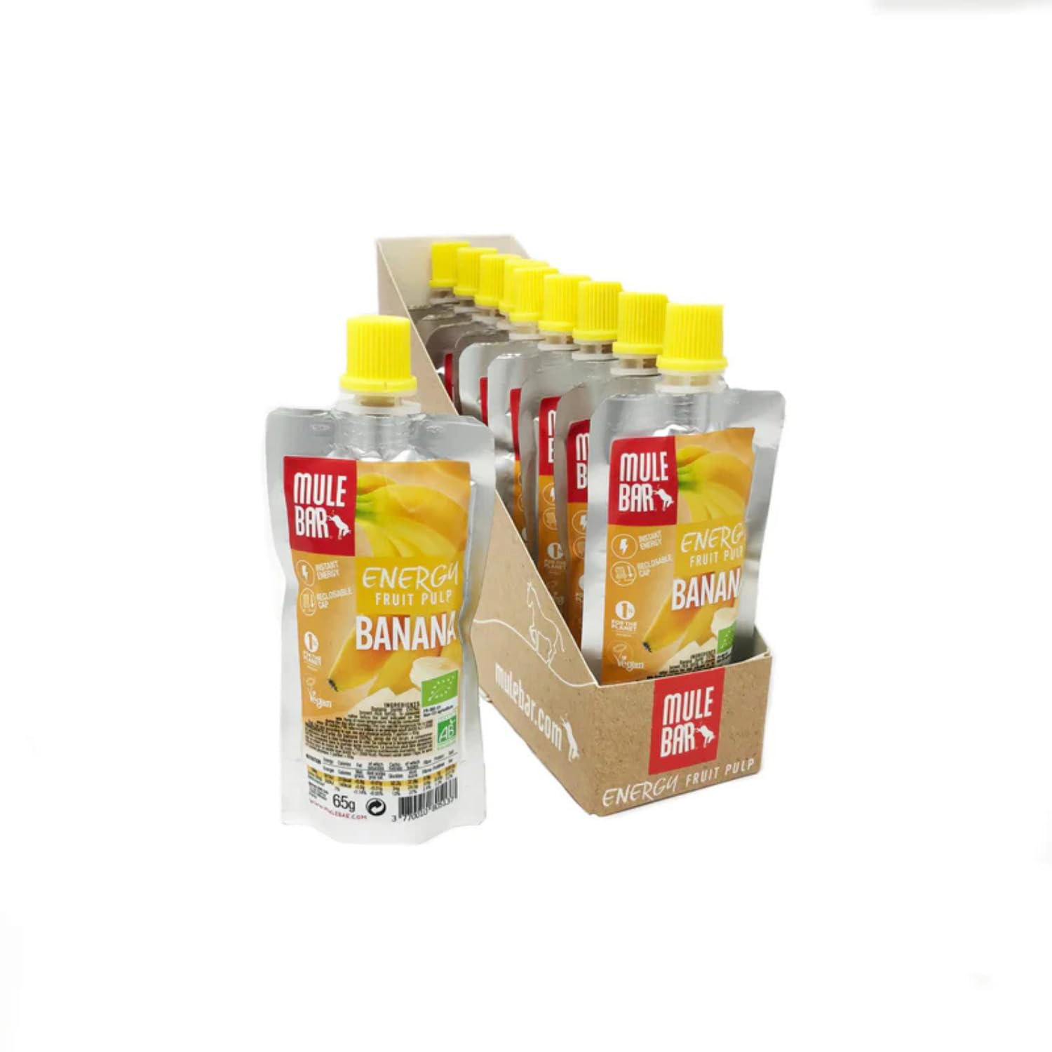 MULEBAR - Boite De 10 Compotes Energétiques - Banane - Facile à Digérer - ingrédients 100% Naturels - Bio - Vegan - sans Gluten - Fabriqué en France - 65gr