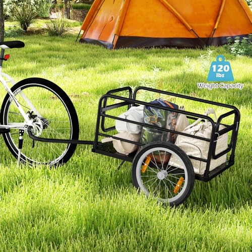 COSTWAY Fahrradanhänger, Lastenanhänger Klappbar mit Abdeckung & Kuppler & Reflektoren, Transportanhänger 60KG für Camping, Einkaufen, Umzug