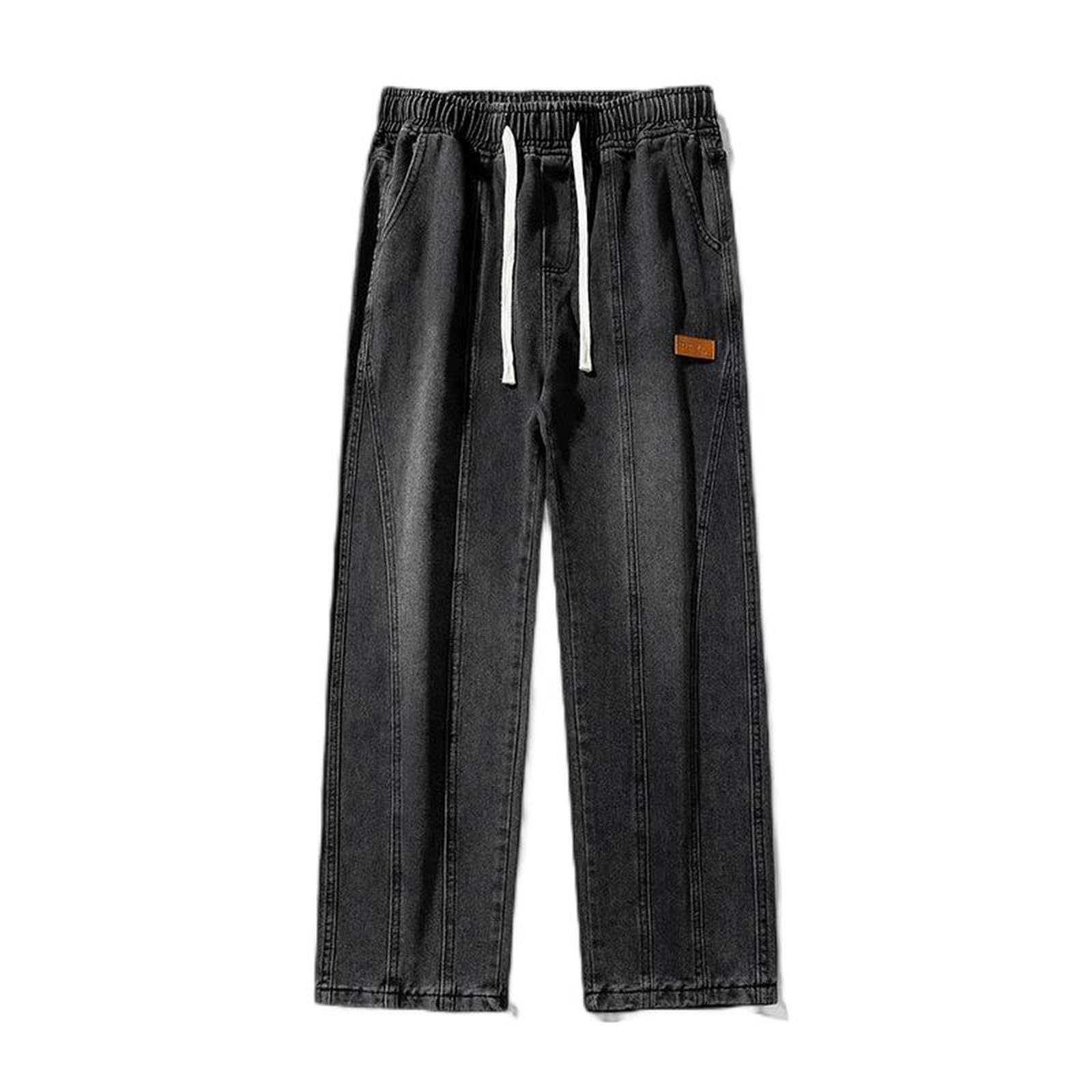 Jeans Uomo Larghi Dritti Azzurro Chiaro Gamba Larga Pantaloni Lunghi Ragazzi Primavera Stile Uomo - Nero Grigio - 3XL
