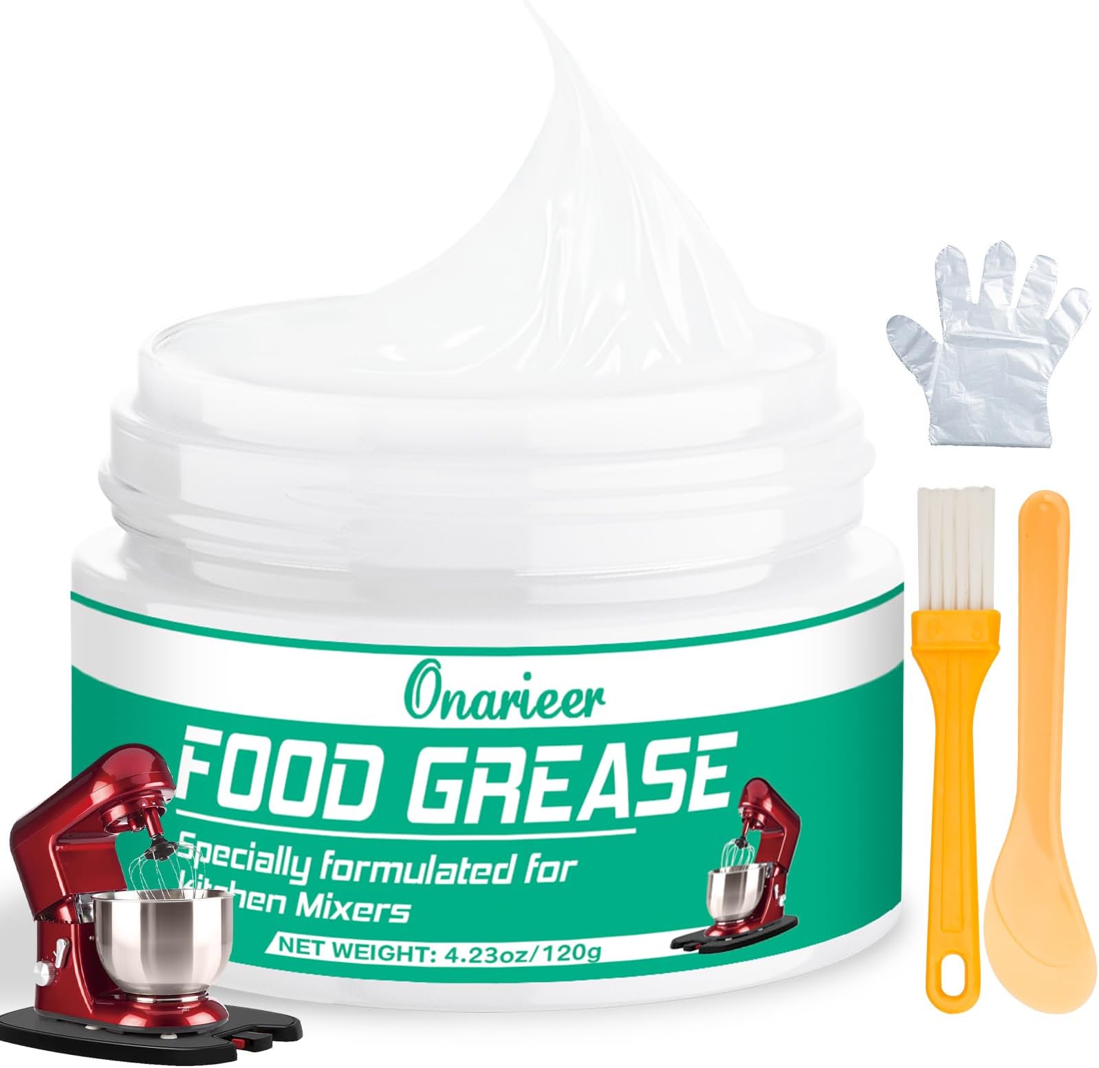 4.23 oz Food Grade Grease for Kitchen Aid Stand Mixer – Universal Compatibility for Stand Mixer Gear Attachments, Premium Silicone Grease with Stick, Gloves and Brush Applicators