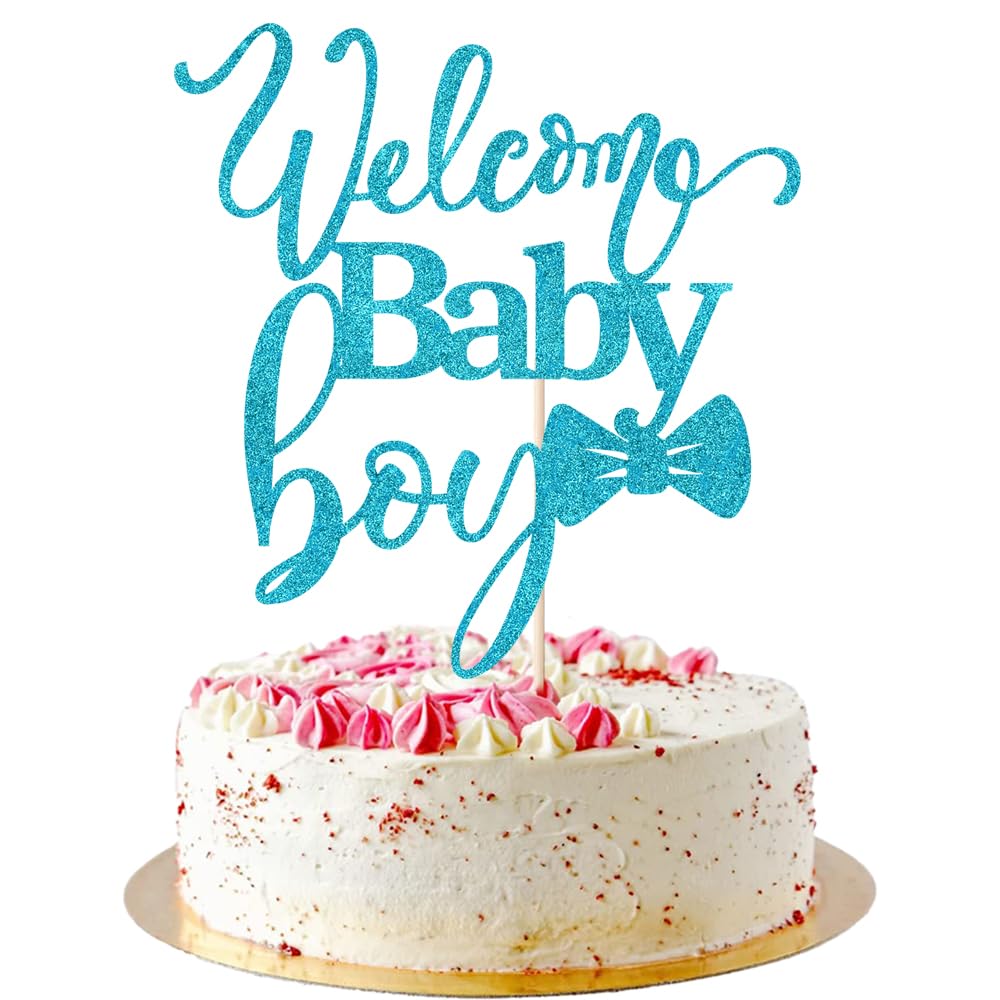 AROKIPPRY Welcome Baby boy Cake Toppers - Baby Shower, Baby Shower, Newborn Gender Show boy Happy Birthday Party Decoration Blue โ image 1