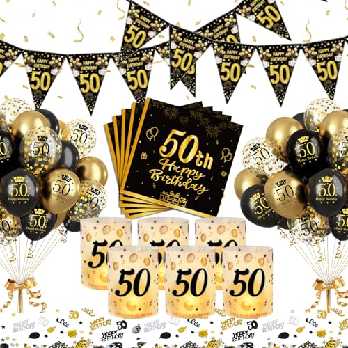 YEJIKJ Palloncini 50 Anni Nero e Oro - Decorazioni Festa Compleanno per Donna e Uomo