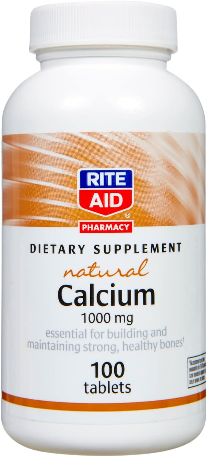 Rite Aid Calcium Supplement, 1000 mg - 100 Tablets | Supports Bone Health | Calcium Pills | Vitamin Calcium | Bone Health Supplement | Bone Supplement | Calcium Capsules | Calcium Tablets
