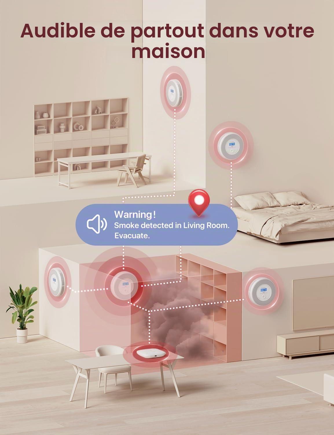 Détecteur de fumée et de monoxyde de carbone Wi-Fi X-Sense pour la maison avec alertes vocales en anglais, alarme vocale sans fil interconnectée nécessite une station de base SBS50, XP0A-MR, 1-Pack