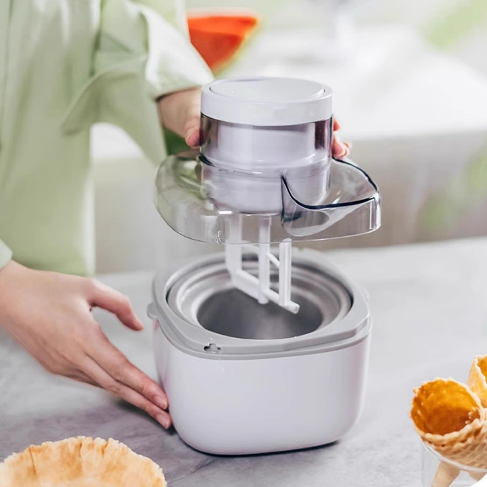 Máquina para Hacer Helados Caseros, Yogur Helado Y Postres, con Recipiente De 500 Ml, Preparación Rápida En 25 Minutos, para Preparar Helado, Sorbete Y Yogur