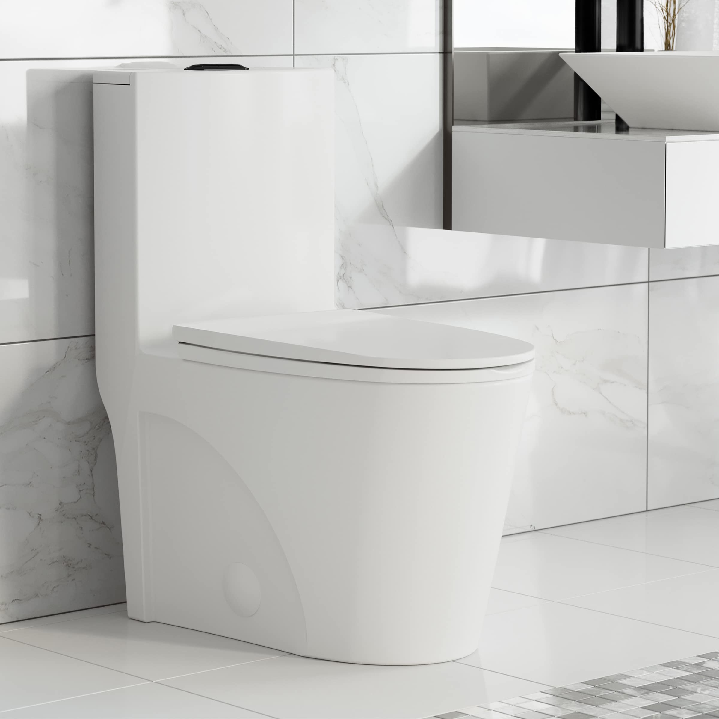 Swiss Madison Well Made Forever SM-1T254HB, St. Tropez One Piece Elongated Toilet Dual Tornado Flush, Black Hardware