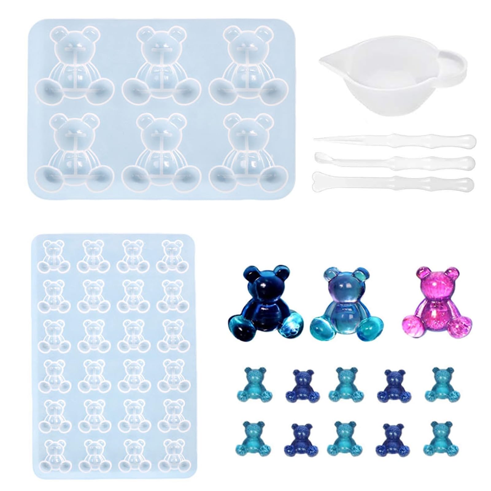 DINGFENG 3D Bear Silicone Molds, 2PCS Animal Teddy Bear Resin Moulds,Bear Resin Moulds, Epoxy Resin Jewelry Moud for Small Gummy Casting DIY Pendant Keychain Ornament, 3D Animals Epoxy Resin Mould