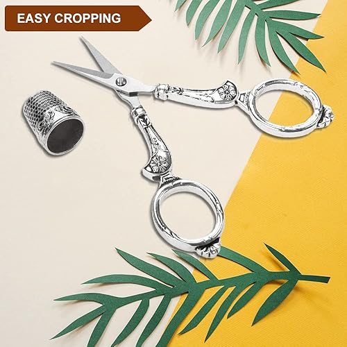 Miniatura 6 de Hicello Kit de tijeras, tijeras de coser vintage, dedal y hilo de metal, herramientas de costura, juego de costura para bordar, punto de cruz,