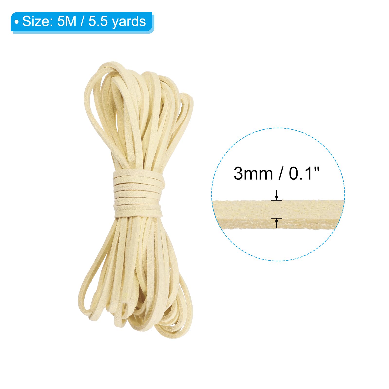 PATIKIL 5.5 Yards x 3mm Faux Suede Leather Cord, Leather Lace String for Bracelet Necklace Beading Making DIY Crafts, Beige - Image 2
