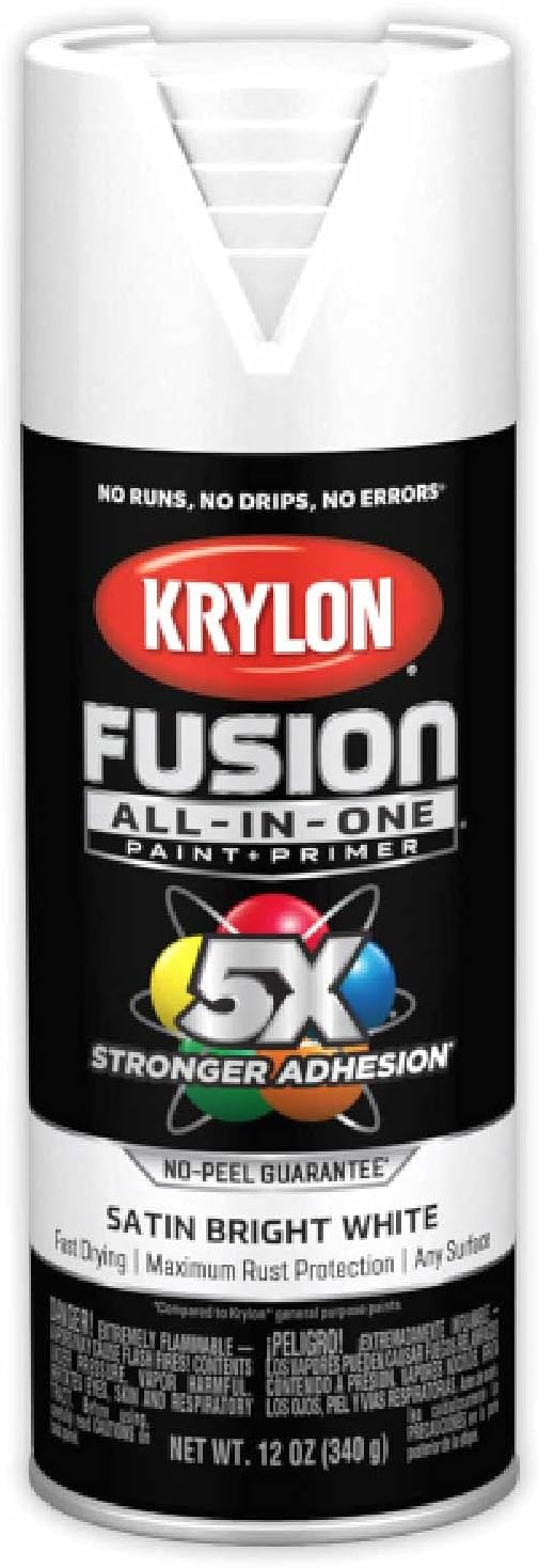 Krylon K02734007 Fusion All-In-One Spray Paint for Indoor/Outdoor Use, Satin Bright White, 12 Ounce (Pack of 1) - - 