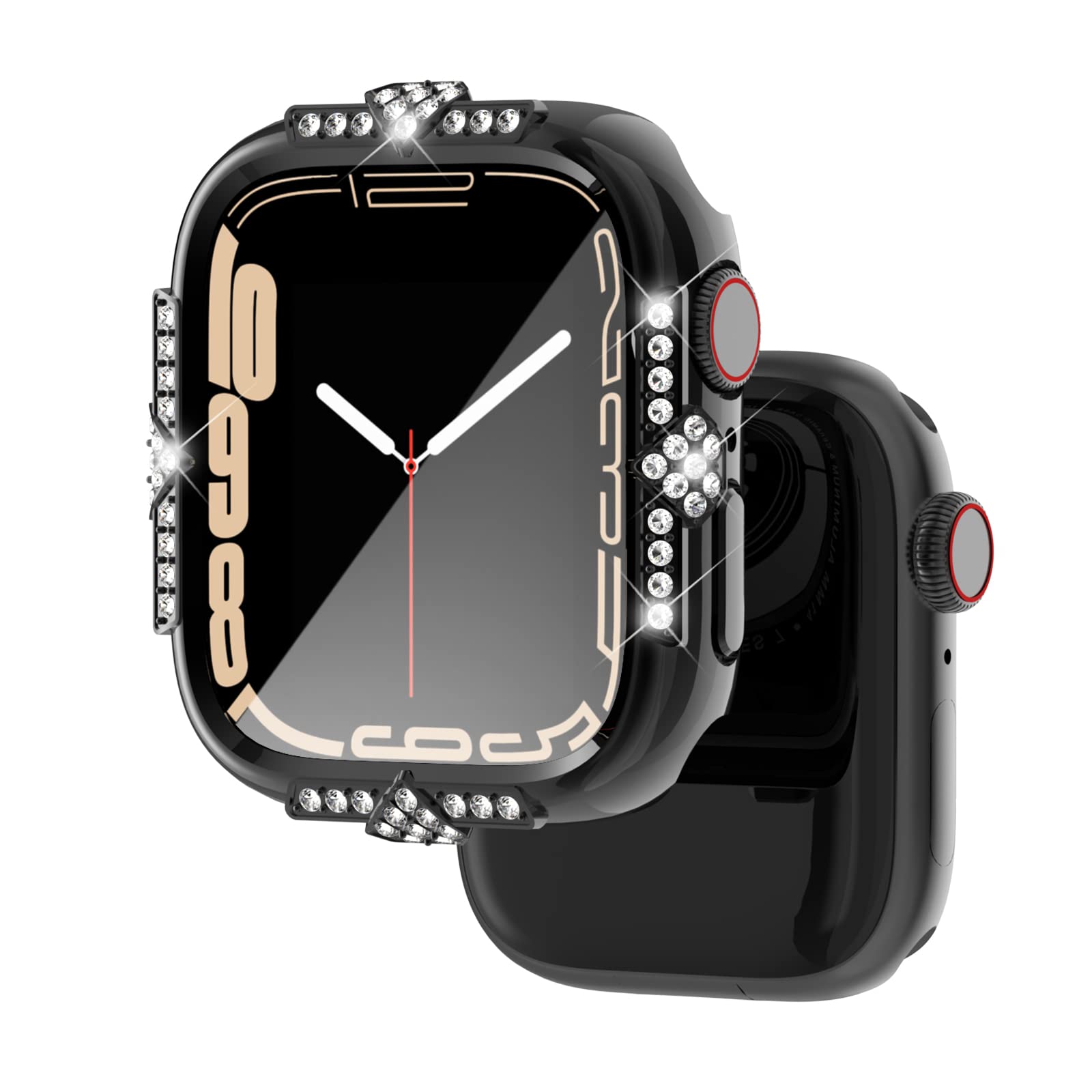 Falandi Hard Case Compatible with Apple Watch Case Series 8 Series 7 45mm Rhinestones with Built-in Glass Screen Protector Diamond iWatch Face Cover