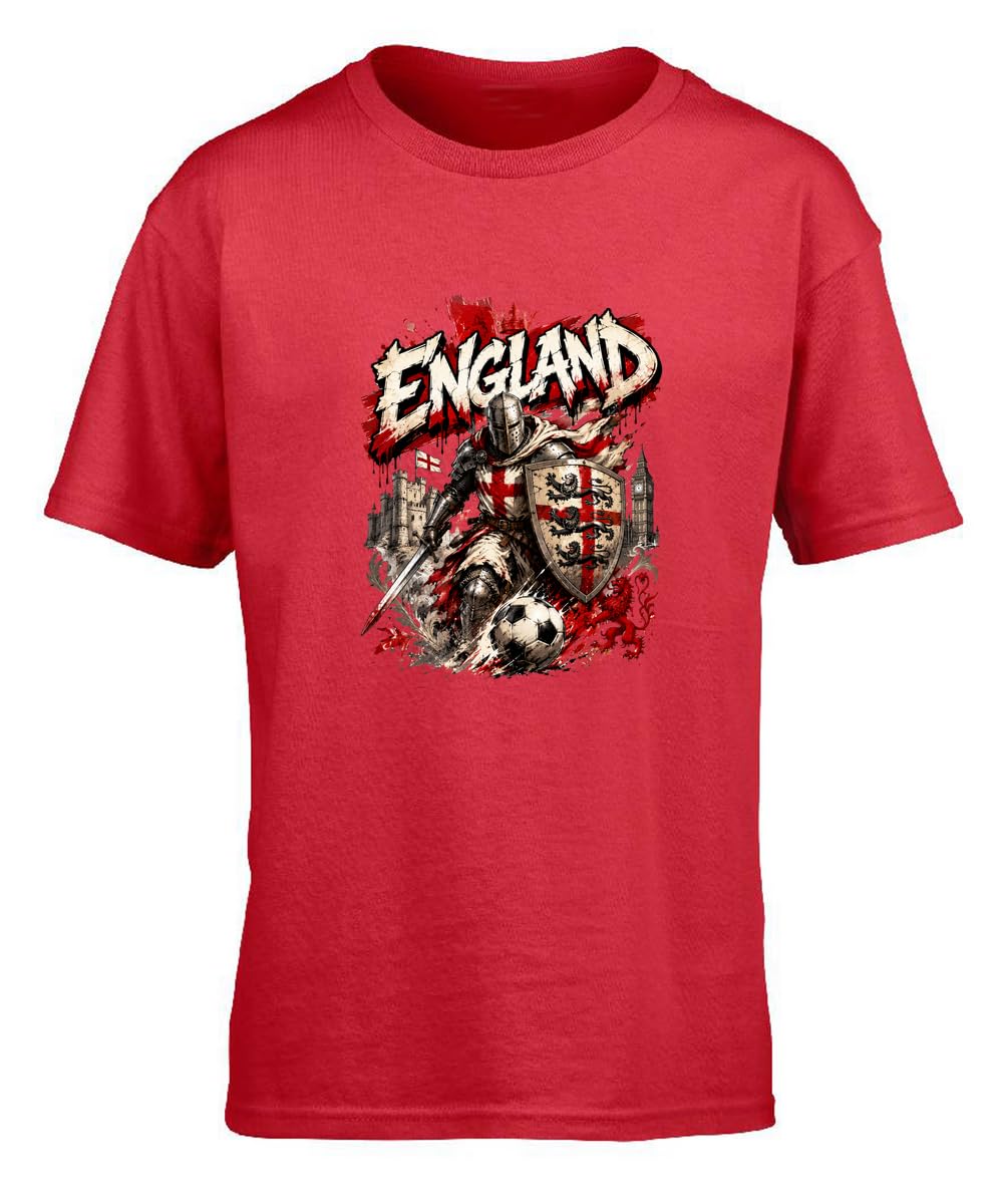 Hippowarehouse England Football Fan Three Lions English Medieval Knight International Tournament Kids Children's Short Sleeve t-Shirt 9-11 Years Red