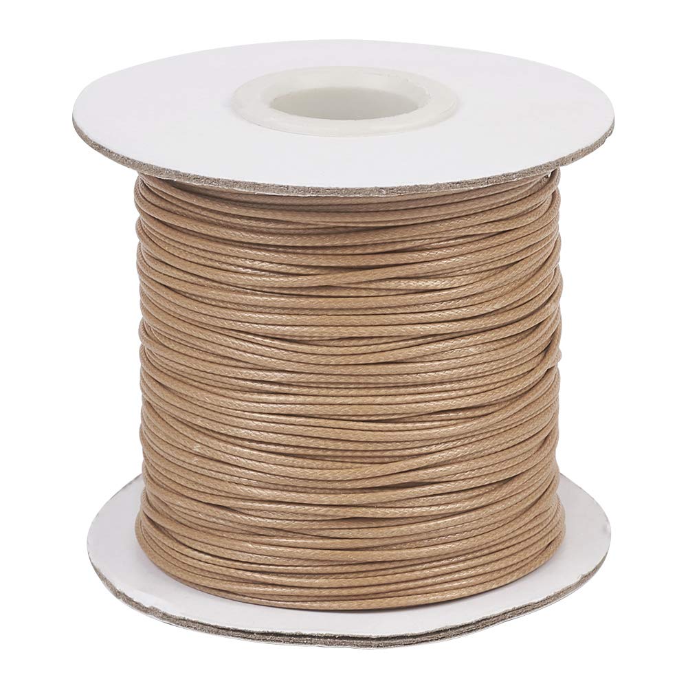 Pandahall 85 Yards/Roll 1mm Braided Waxed Polyester Cord String DIY Jewelry Craft Macrame Making Beading Thread Rope with Spool (Burlywood)