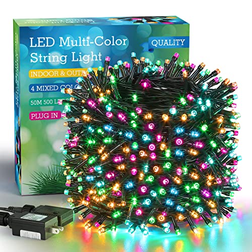 Quntis 164FT 500 LED Christmas Tree Lights, Outdoor Indoor Multicolored Xmas String Lights 8 Modes Holiday Decoration Lights Fairy Twinkle Lights Plug in for Home Garden Wedding Party Valentine's Day