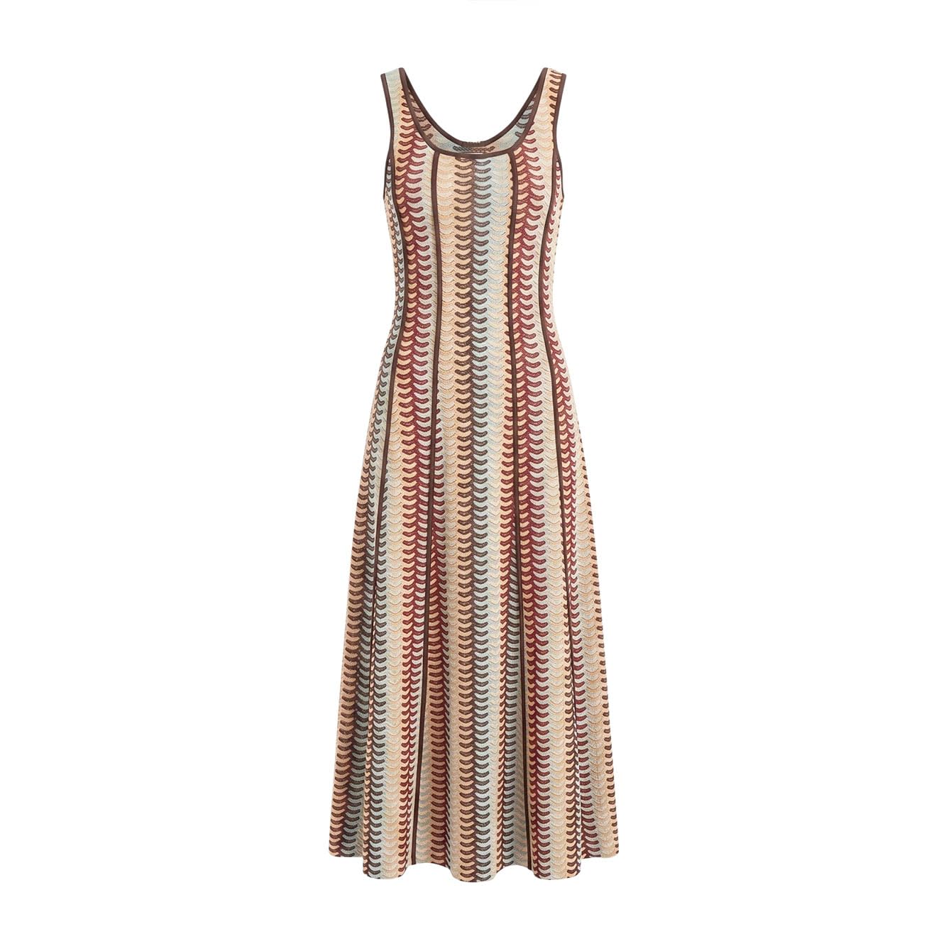 MODELISA - Vestido Largo de Punto para Mujer, Maxi Vestido Playero de Tirantes con Estampado Étnico Ondulado Casual de Verano