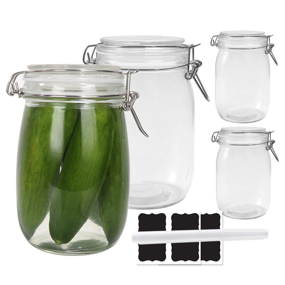 Buy 4 Pack 33 oz / 1 Liter Clear Glass Jars With Airtight Lids and Leak