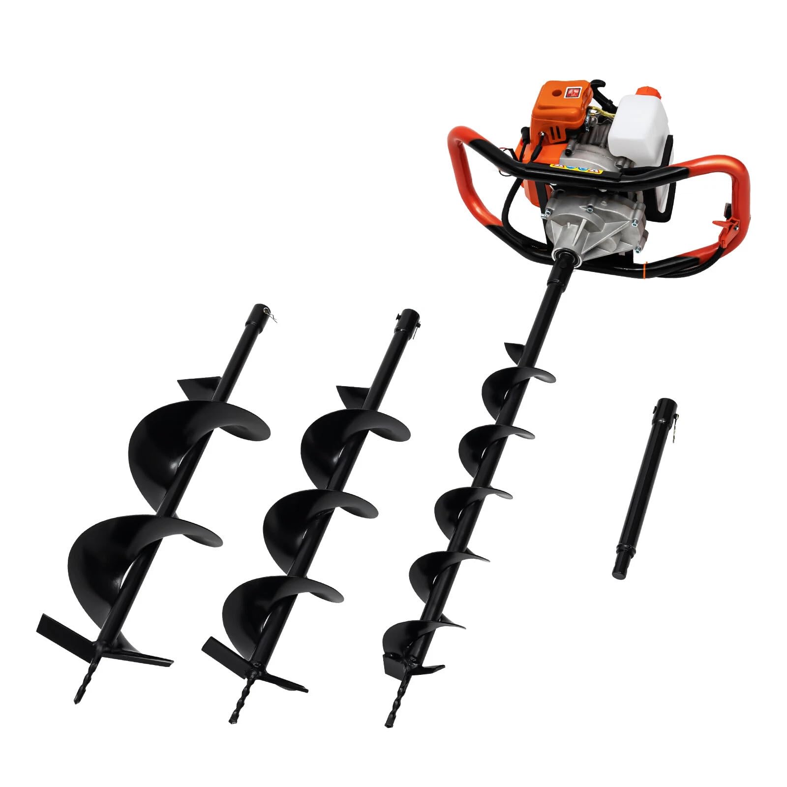 Wiertło do gleby benzynowej 52 cm³ 2,4 hp z 3 bitami wiertniczymi 4" 6" 8" + przedłużeniem 12", 7500 obr./min do otworów na ziemię, słupków ogrodzeniowych, gleb palowych (2,4, kola)