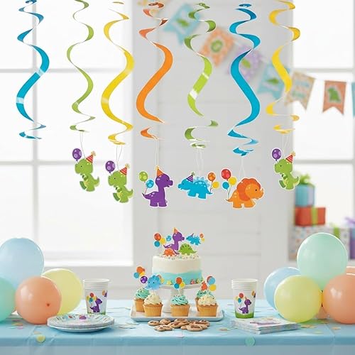 Miniatura 4 de Fun Express - Pequeños remolinos colgantes de dinosaurio para cumpleaños - Decoración de fiesta - Decoración colgante - Espirales y remolinos -