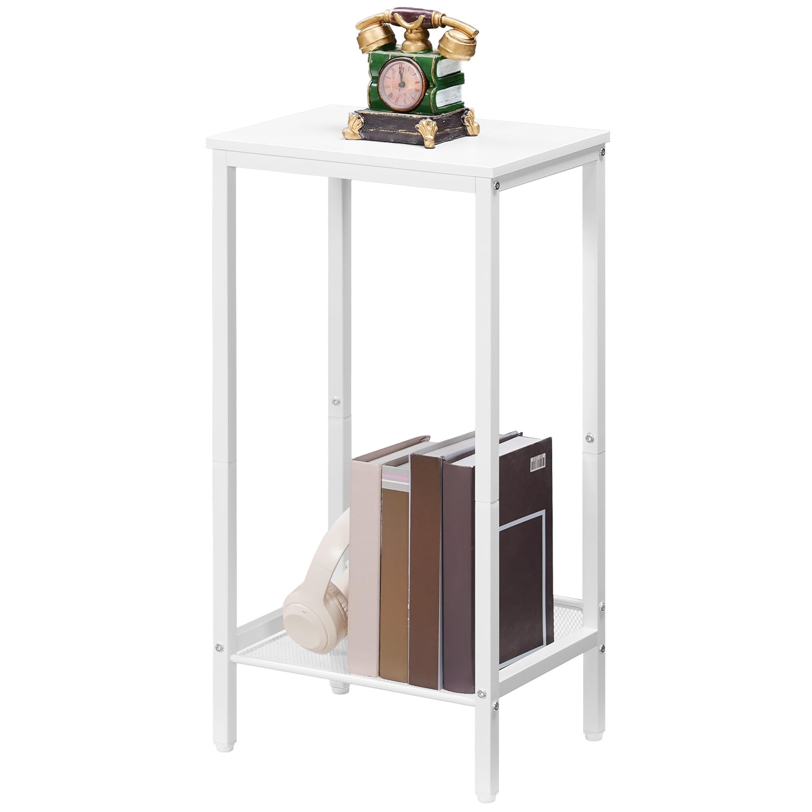 HOOBRO Wysoki stolik pod telefon z regulowaną półką z siatki wąski stolik nocny stolik kawowy 38 x 28 x 735 cm do biura przedpokoju salonu industrialny design biały EWW03DH01