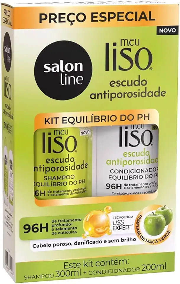 Salon Line, Kit Shampoo e Condicionador, Meu Liso Escudo Antiporosidade, Vegano - Para Cabelos Lisos, 2 Unidades